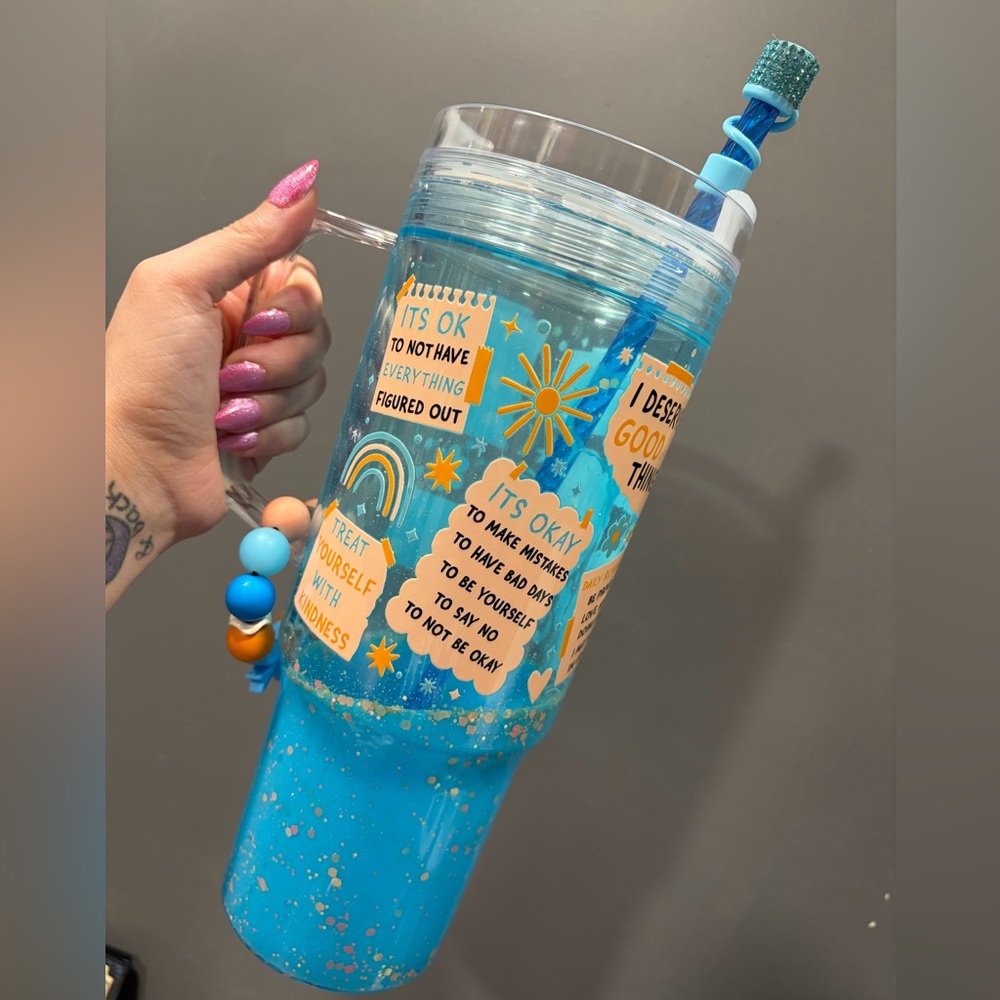 Blue Tumbler with Motivational Quotes